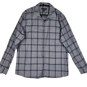 Marc Anthony Luxury Slim Fit Shirt Men's XXL Blue Plaid Long Sleeve Button Up